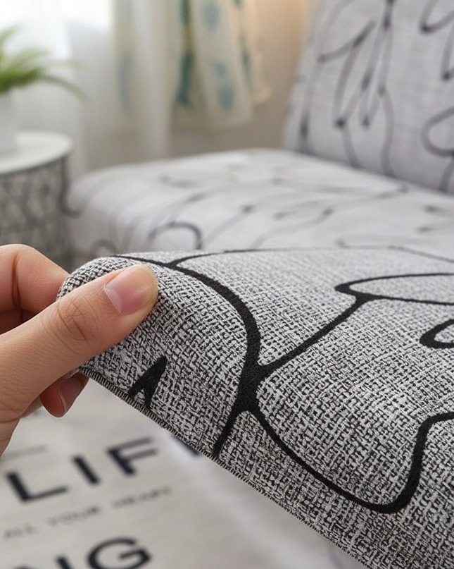 Housse de clic clac grise motifs végétaux – Protection canapé convertible – Photo Variation 5