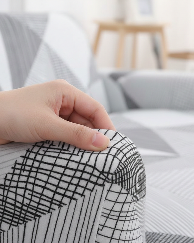 Housse de clic clac géométrique noir blanc – Protection canapé convertible – Photo Variation 5