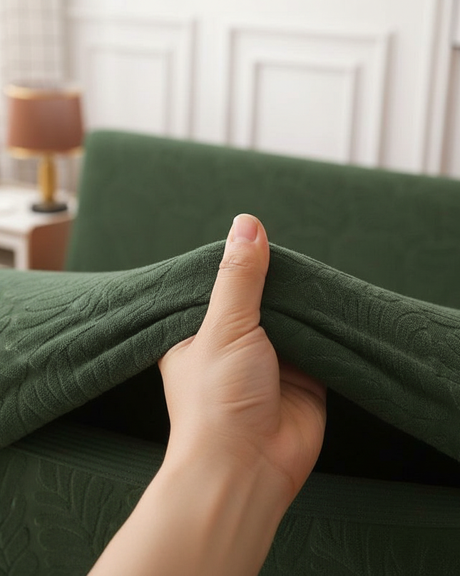 Housse de clic clac vert feuillage jacquard – Protection canapé convertible – Photo Variation 5