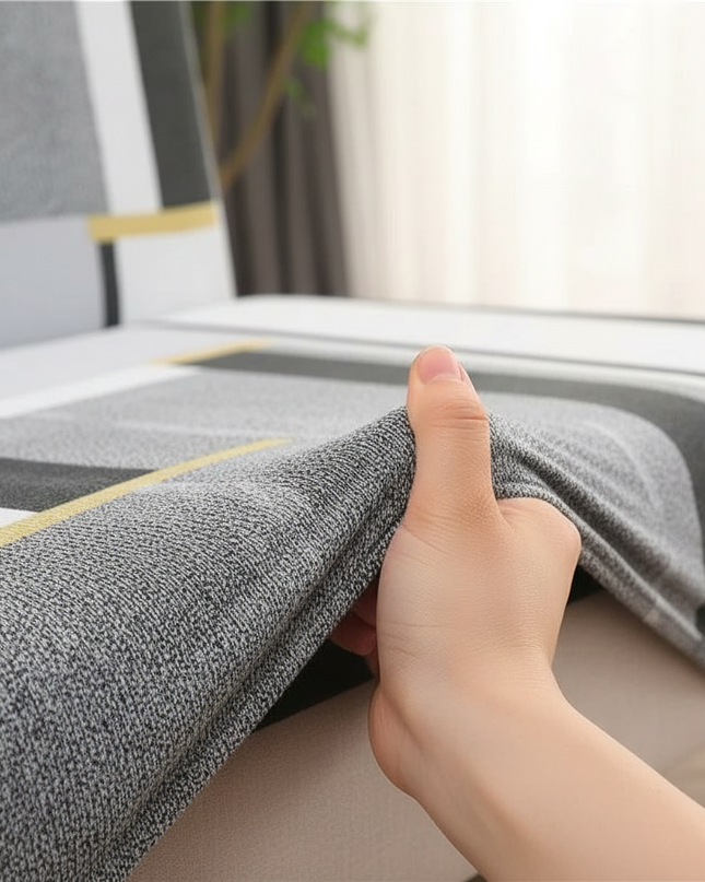 Housse de clic clac imprimée géométrique gris – Protection canapé convertible – Photo Variation 5