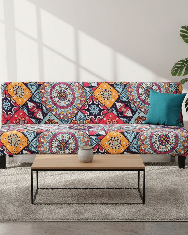 Housse de clic clac motifs mandalas colorés – Protection canapé convertible – Photo Variation 4