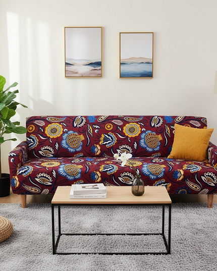 Housse de clic clac extensible bordeaux fleurie – Protection canapé convertible – Photo Variation 4