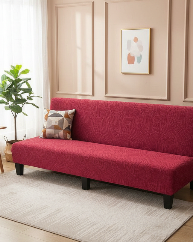 Housse de clic clac bordeaux jacquard extensible – Protection canapé convertible – Photo Variation 4