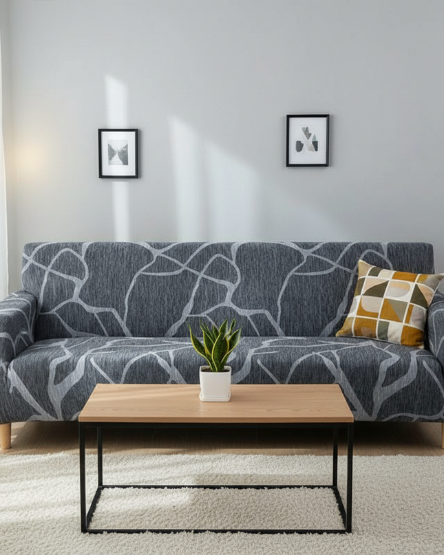 Housse de clic clac gris lignes modernes – Protection canapé convertible – Photo Variation 4