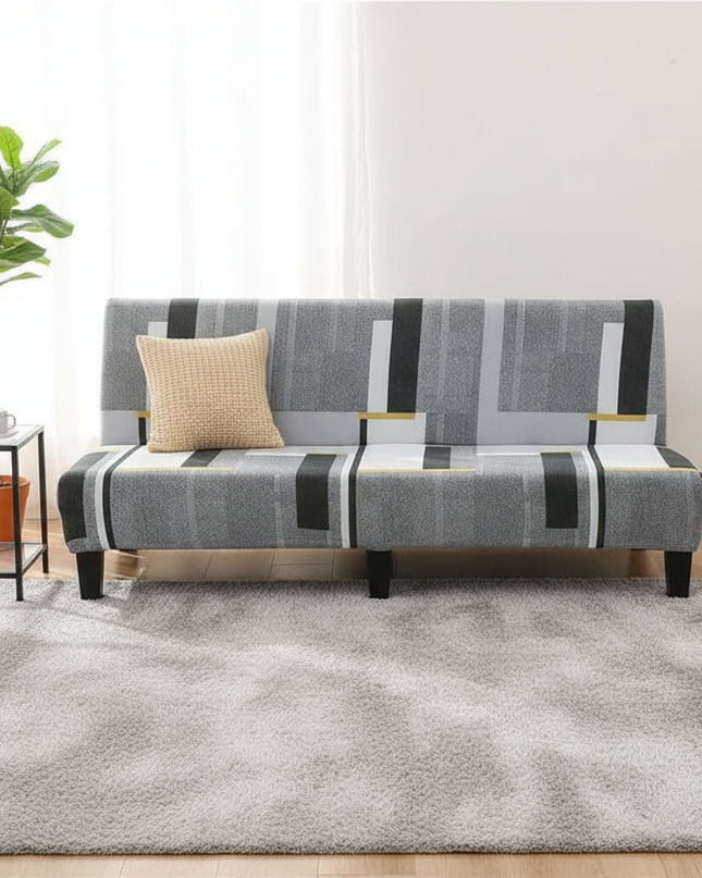 Housse de clic clac motifs géométriques gris – Protection canapé convertible – Photo Variation 4