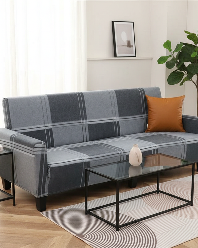 Housse de clic clac à carreaux gris – Protection canapé convertible – Photo Variation 4