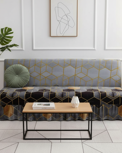 Housse de clic clac géométrique gris doré – Protection canapé convertible – Photo Variation 4