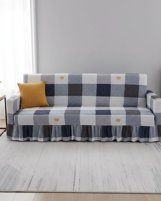 Housse de clic clac carreaux bleu gris – Protection canapé convertible – Photo Variation 4