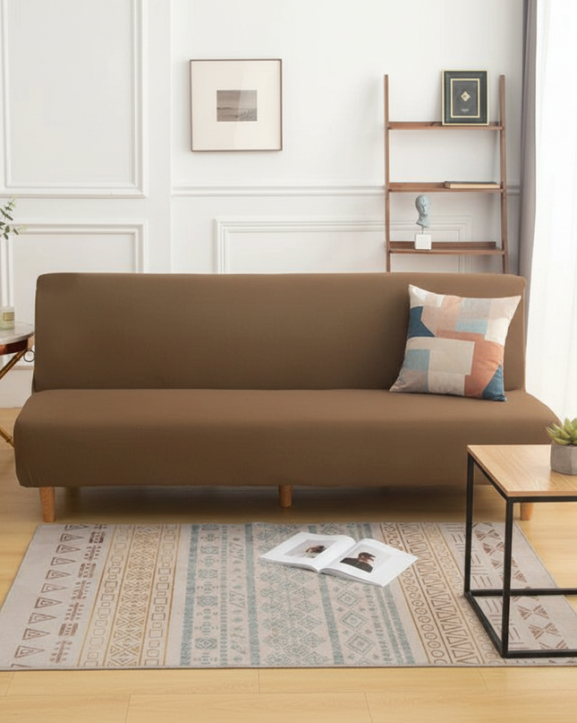Housse de clic clac unie marron stretch – Protection canapé convertible – Photo Variation 4