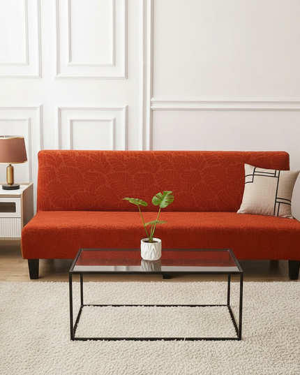 Housse de clic clac terracotta motifs feuilles – Protection canapé convertible – Photo Variation 4