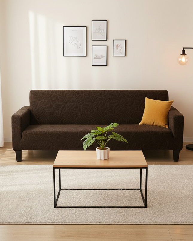 Housse de clic clac chocolat feuilles extensible – Protection canapé convertible – Photo Variation 4