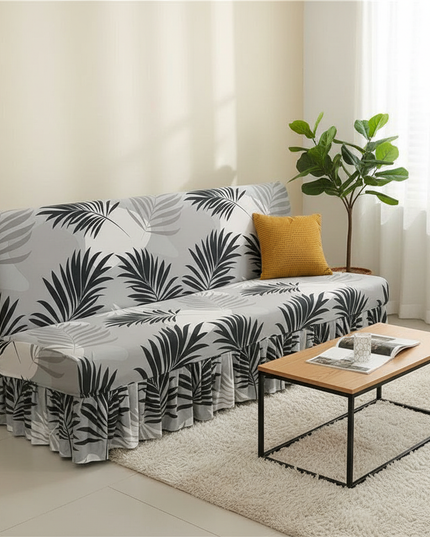 Housse de clic clac jupe feuilles grises – Protection canapé convertible – Photo Variation 4