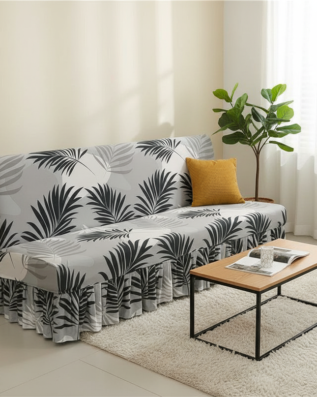 Housse de clic clac jupe feuilles grises – Protection canapé convertible – Photo Variation 4