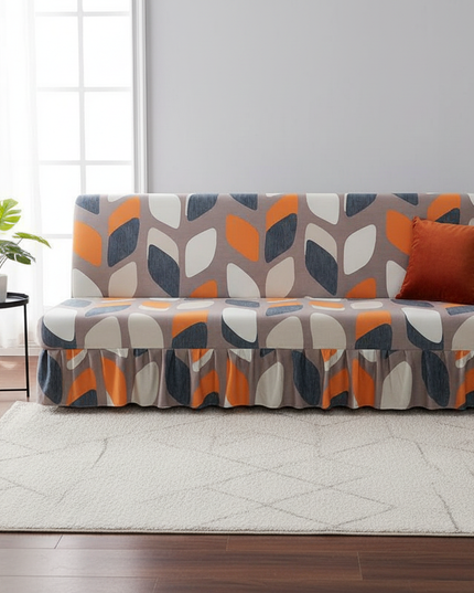 Housse de clic clac imprimé feuilles orange – Protection canapé convertible – Photo Variation 4