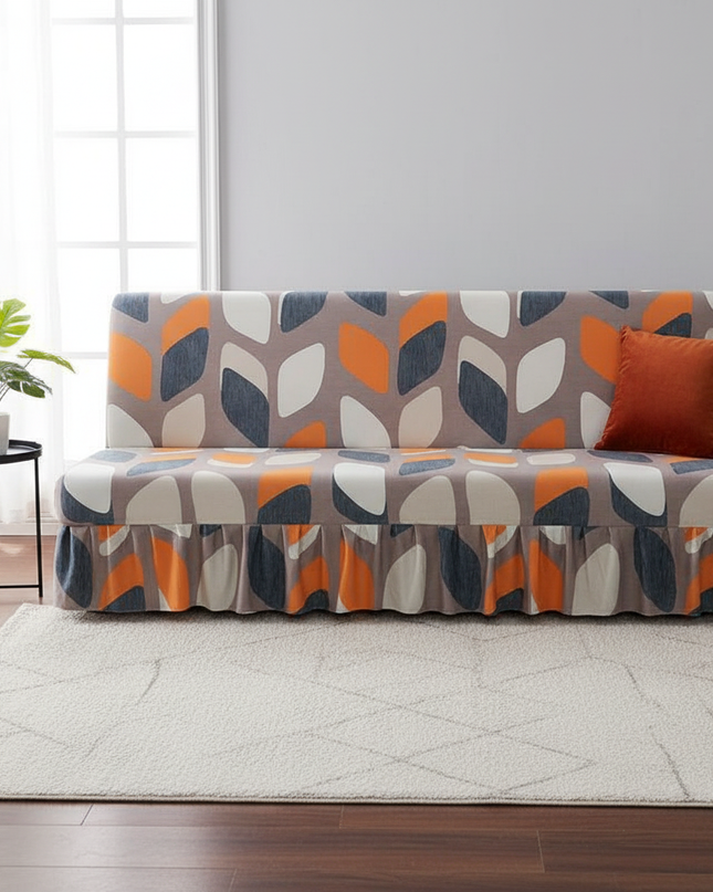 Housse de clic clac imprimé feuilles orange – Protection canapé convertible – Photo Variation 4