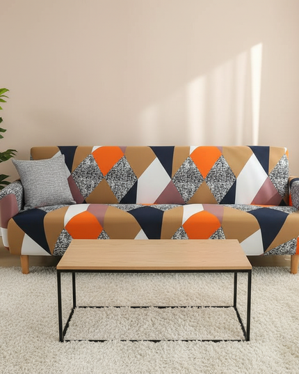 Housse de clic clac motifs géométriques multicolores – Protection canapé convertible – Photo Variation 4