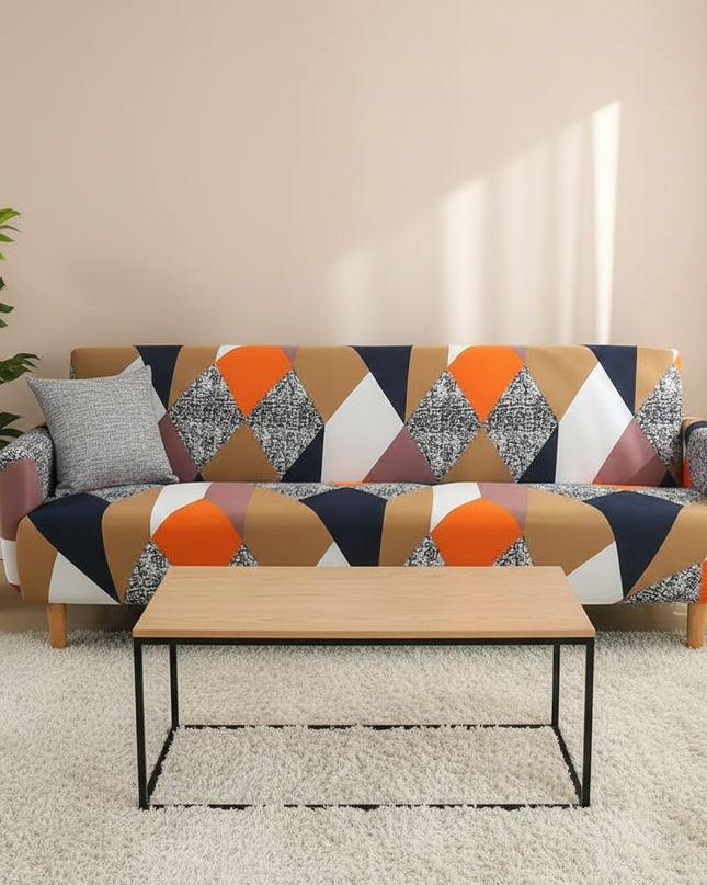 Housse de clic clac motifs géométriques multicolores – Protection canapé convertible – Photo Variation 4