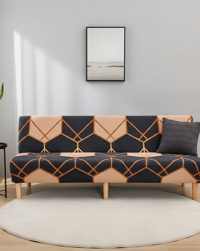 Housse de clic clac géométrique anthracite cuivre – Protection canapé convertible – Photo Variation 4