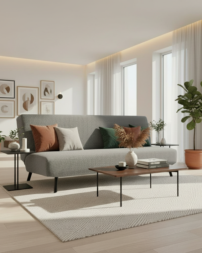 Housse de clic clac gris texturé imperméable – Protection canapé convertible – Photo Variation 4