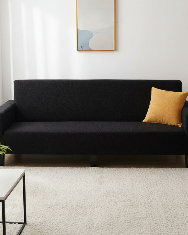 Housse de clic clac noire motif feuilles – Protection canapé convertible – Photo Variation 4