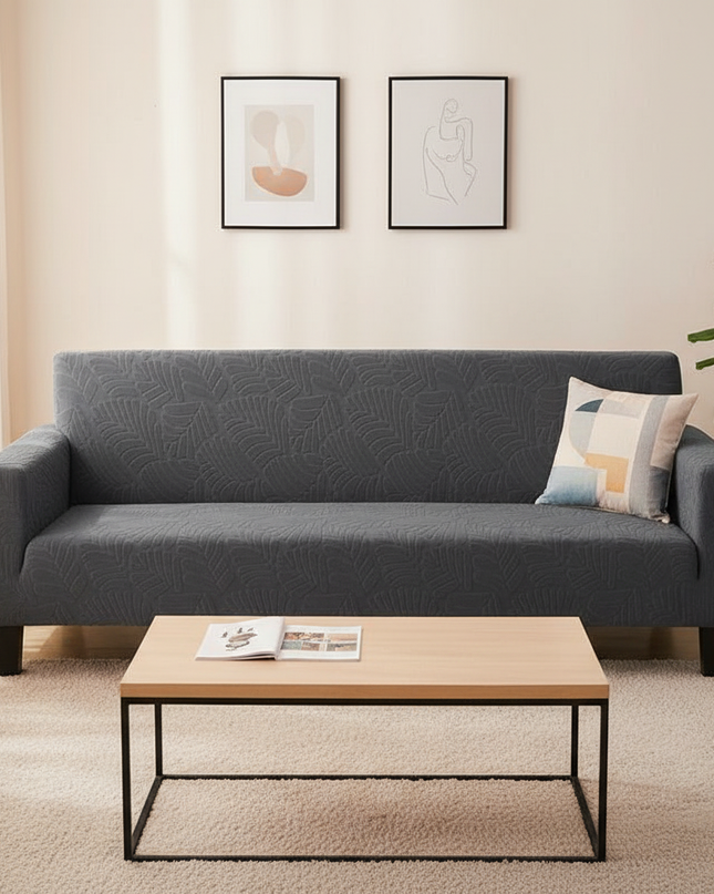 Housse de clic clac grise motif feuille – Protection canapé convertible – Photo Variation 4