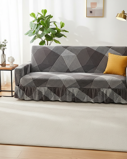 Housse de clic clac gris géométrique jupe – Protection canapé convertible – Photo Variation 4