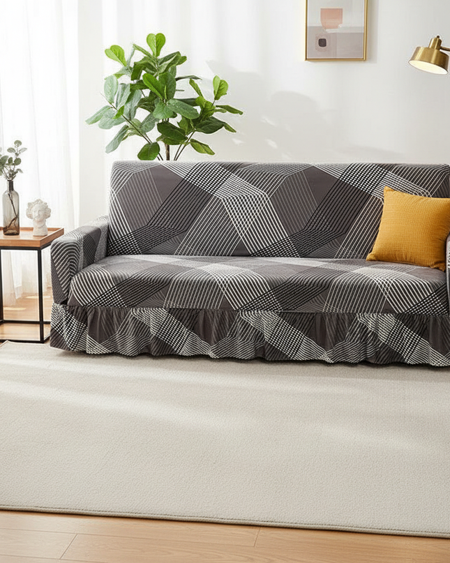 Housse de clic clac gris géométrique jupe – Protection canapé convertible – Photo Variation 4