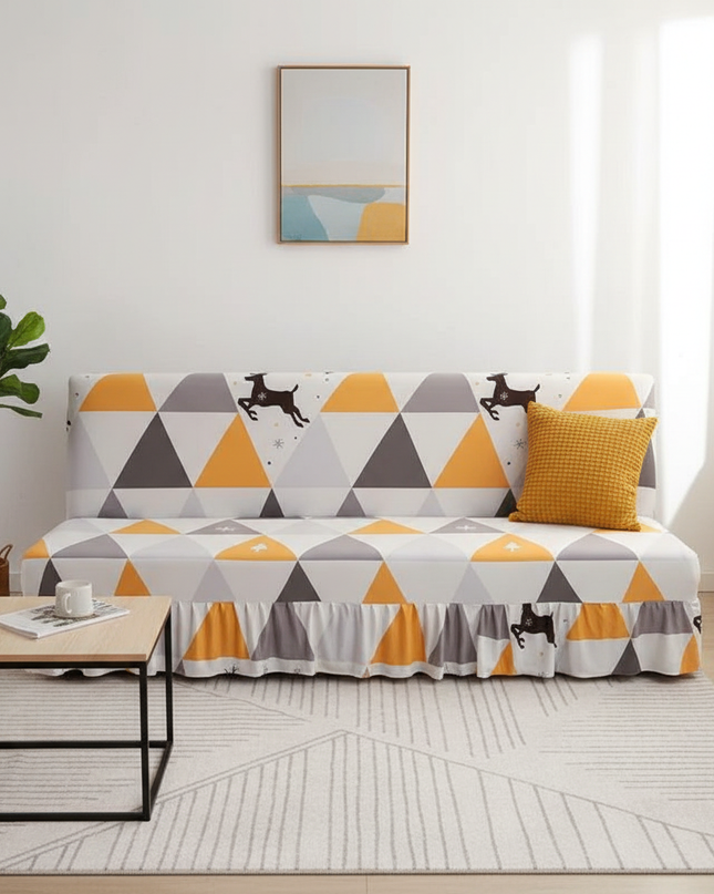 Housse de clic clac Triangles Cerf Jaune – Protection canapé convertible – Photo Variation 4