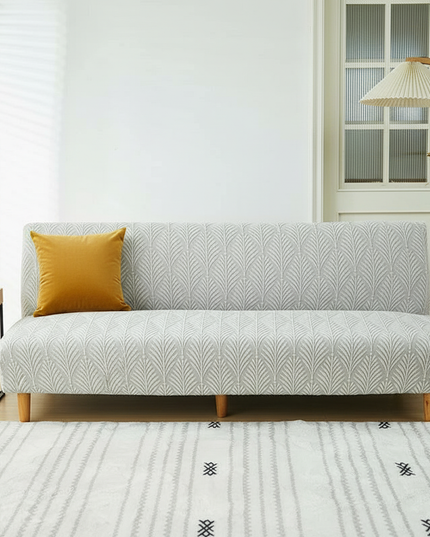 Housse de clic clac motif feuilles gris – Protection canapé convertible – Photo Variation 4