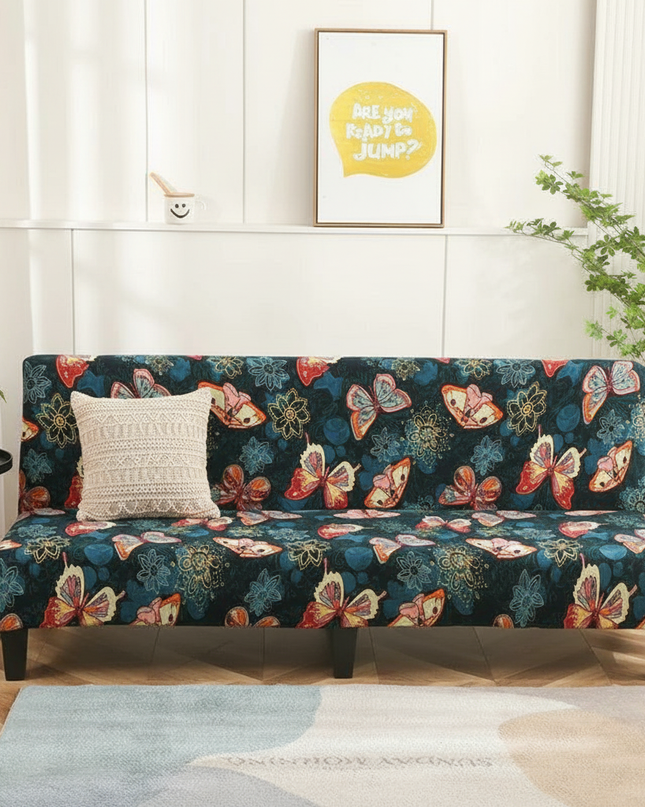 Housse de clic clac imprimée papillons colorés. – Protection canapé convertible – Photo Variation 4