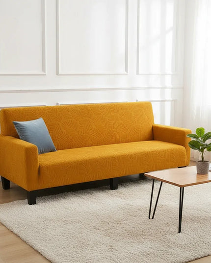 Housse de clic clac ocre feuillage extensible – Protection canapé convertible – Photo Variation 4