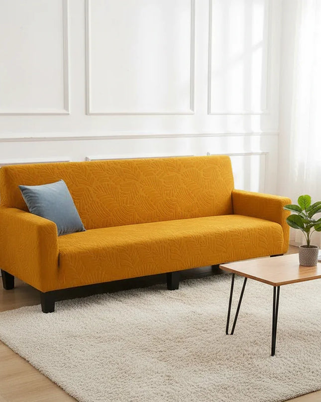 Housse de clic clac ocre feuillage extensible – Protection canapé convertible – Photo Variation 4