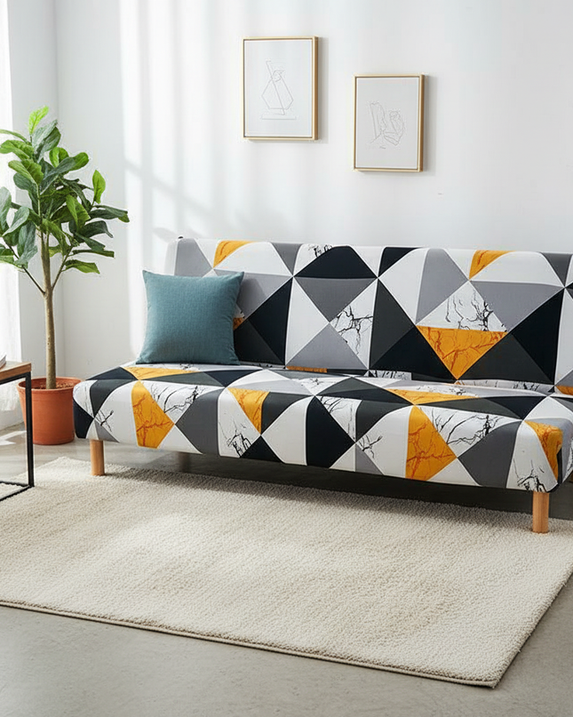 Housse de clic clac Géométrique Jaune Marbre – Protection canapé convertible – Photo Variation 4