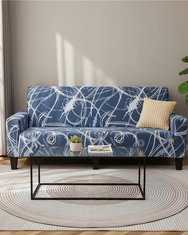 Housse de clic clac Bleue Imprimée Stretch – Protection canapé convertible – Photo Variation 4