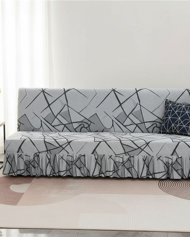 Housse de clic clac jupe grise géométrique – Protection canapé convertible – Photo Variation 4