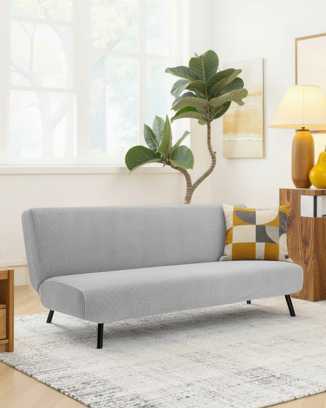 Housse de clic clac gris chiné élastique – Protection canapé convertible – Photo Variation 4