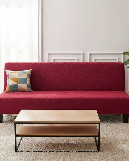 Housse de clic clac bordeaux stretch feuilles – Protection canapé convertible – Photo Variation 4