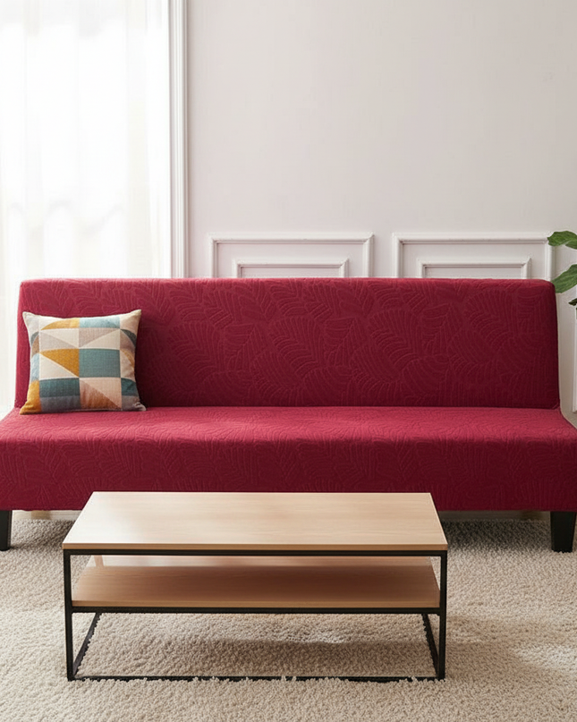 Housse de clic clac bordeaux stretch feuilles – Protection canapé convertible – Photo Variation 4