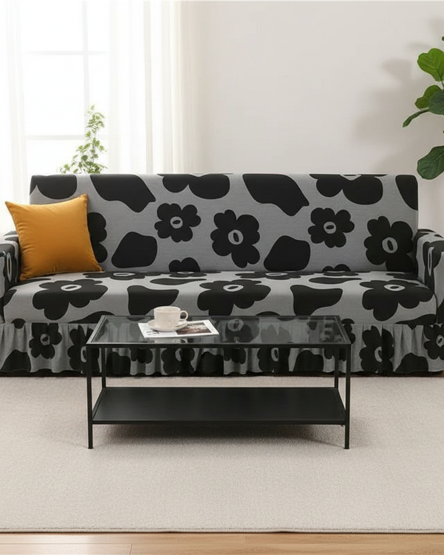 Housse de clic clac imprimé floral gris – Protection canapé convertible – Photo Variation 4