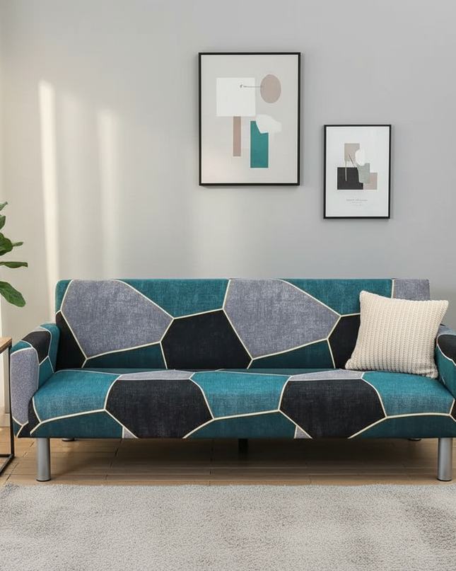 Housse de clic clac Géométrique Bleu Canard Gris – Protection canapé convertible – Photo Variation 4