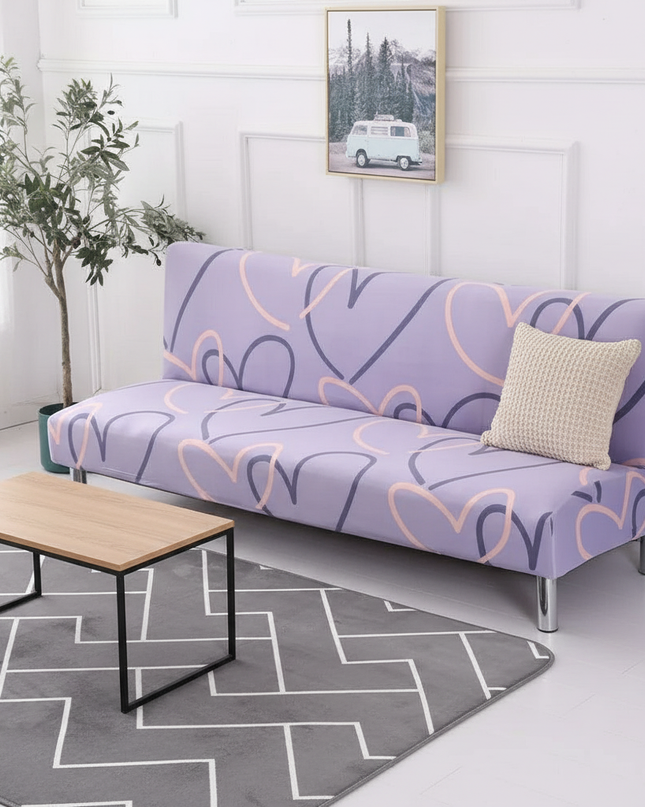 Housse de clic clac motif cœurs lavande – Protection canapé convertible – Photo Variation 4