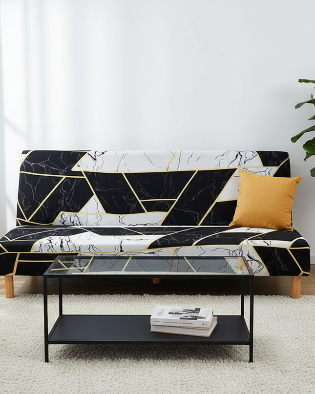 Housse de clic clac Géométrique Marbre Noir – Protection canapé convertible – Photo Variation 4