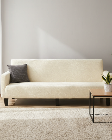 Housse de clic clac extensible crème feuilles – Protection canapé convertible – Photo Variation 4