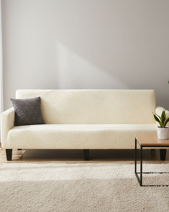 Housse de clic clac extensible crème feuilles – Protection canapé convertible – Photo Variation 4