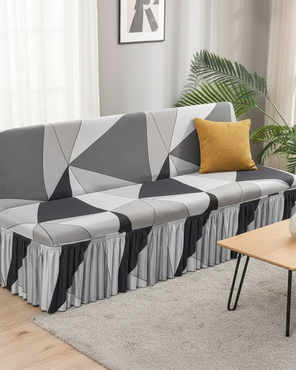 Housse de clic clac géométrique grise jupe – Protection canapé convertible – Photo Variation 4