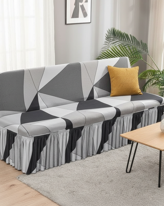 Housse de clic clac géométrique grise jupe – Protection canapé convertible – Photo Variation 4
