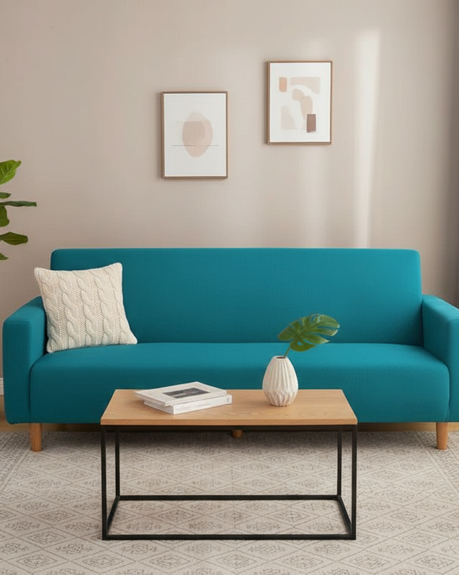 Housse de clic clac extensible bleu canard – Protection canapé convertible – Photo Variation 4