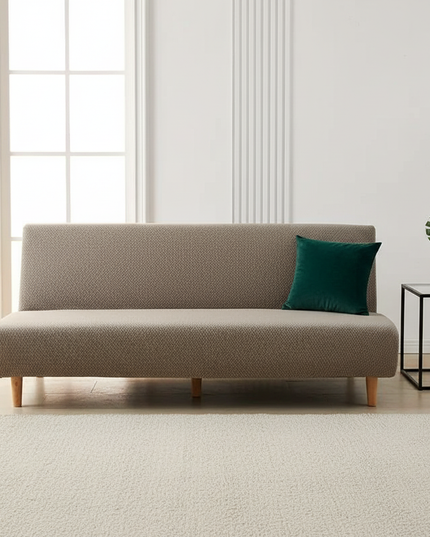 Housse de clic clac taupe jacquard extensible. – Protection canapé convertible – Photo Variation 4