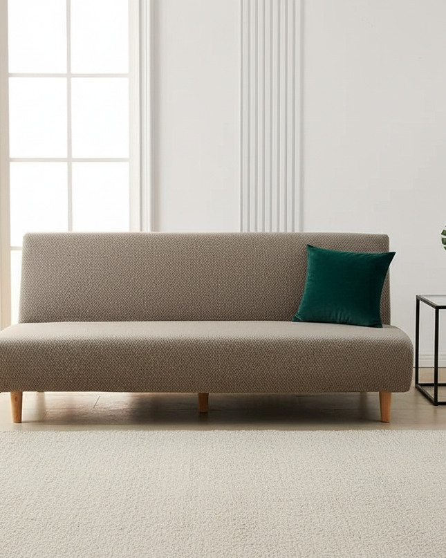 Housse de clic clac taupe jacquard extensible. – Protection canapé convertible – Photo Variation 4