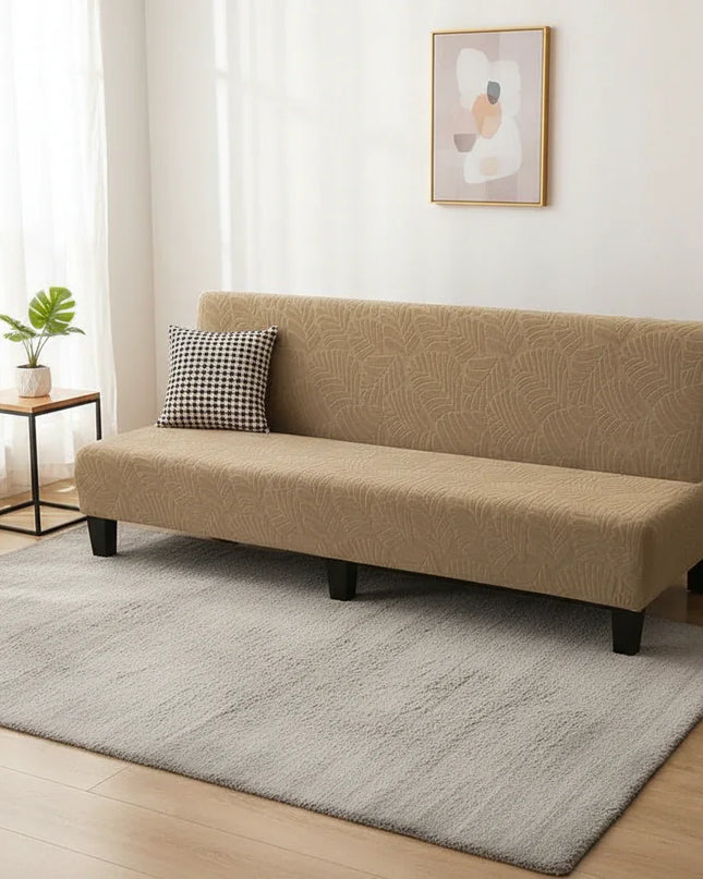 Housse de clic clac beige stretch feuillage – Protection canapé convertible – Photo Variation 4
